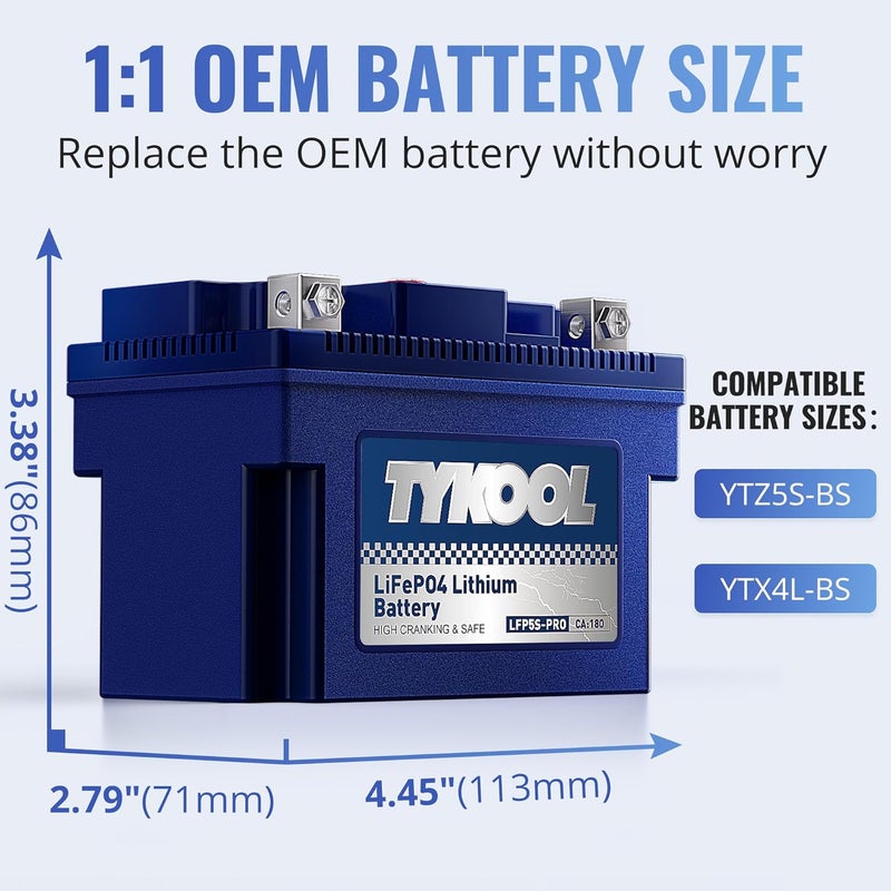 TYKOOL YTZ5S Lithium Motorcycle Battery,12.8V 3Ah 180CCA LiFePO4 Powersports Battery for ATV,UTV,Snowmobile,Jet Ski,Honda,Yamaha,Suzuki,CAN-AM and Generator - Image 2